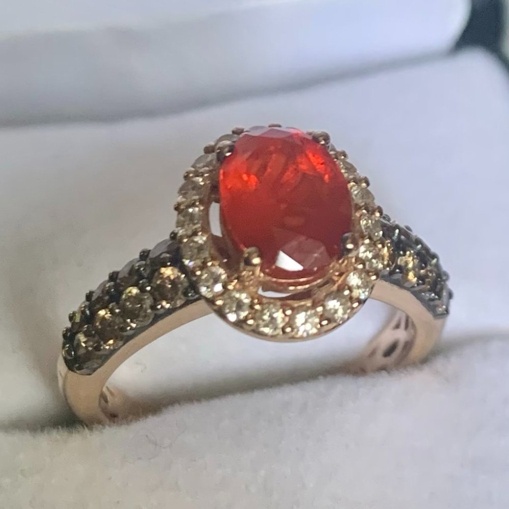 Le Vian Neon Tangerine Fire Opal and Diamond Ring, size 7